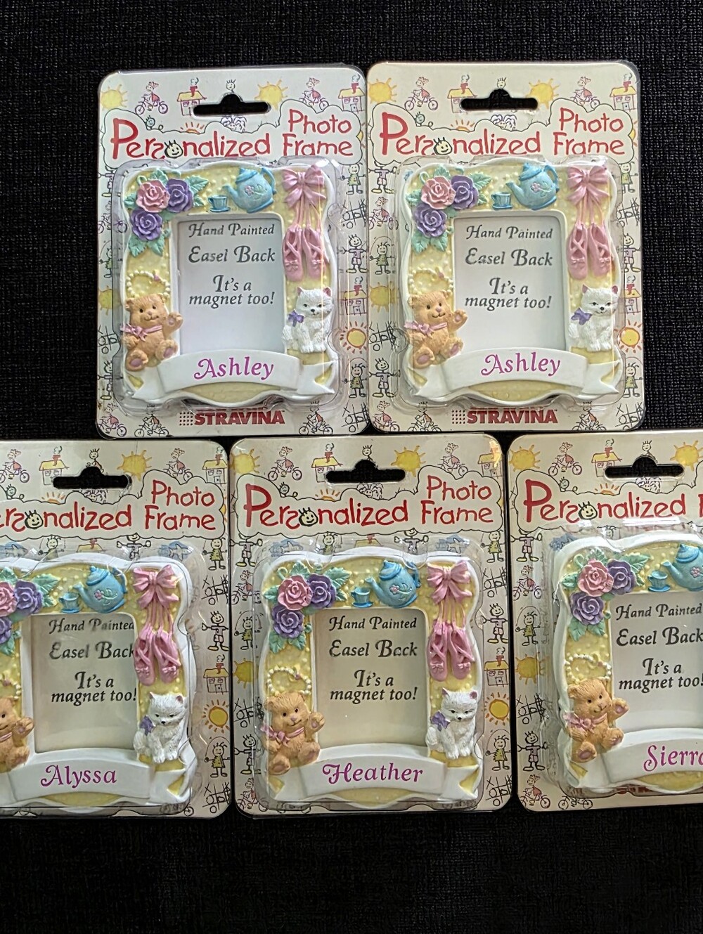 1999 Vintage STRAVINA Hand Painted Mini Magnet Photo Frame Girls Name 1.25X1.5